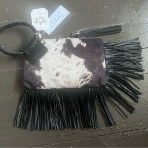 Chic Vegan Black and White Fringe Wristlet